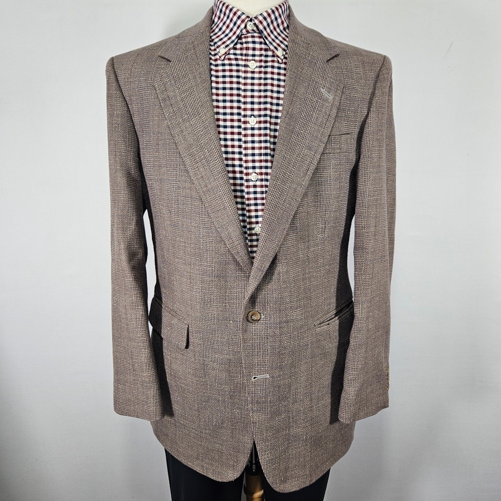 Haggar Men's Sport Coat Blazer Two Button‎ Brown Plaid Poly Blend Size 42L